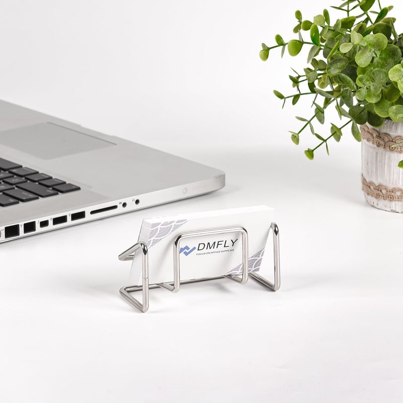 DMFLY Business Card Holder for Desk, Metal Cute Card Display Stand, Compatible with Various Countertops, Horizontal Silver - Image 4